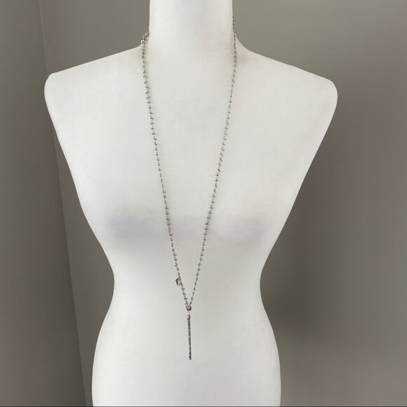 Chico’s Jensen Silver Tone Bar Pendant Necklace NWT Modern Minimalist - Picture 2 of 3